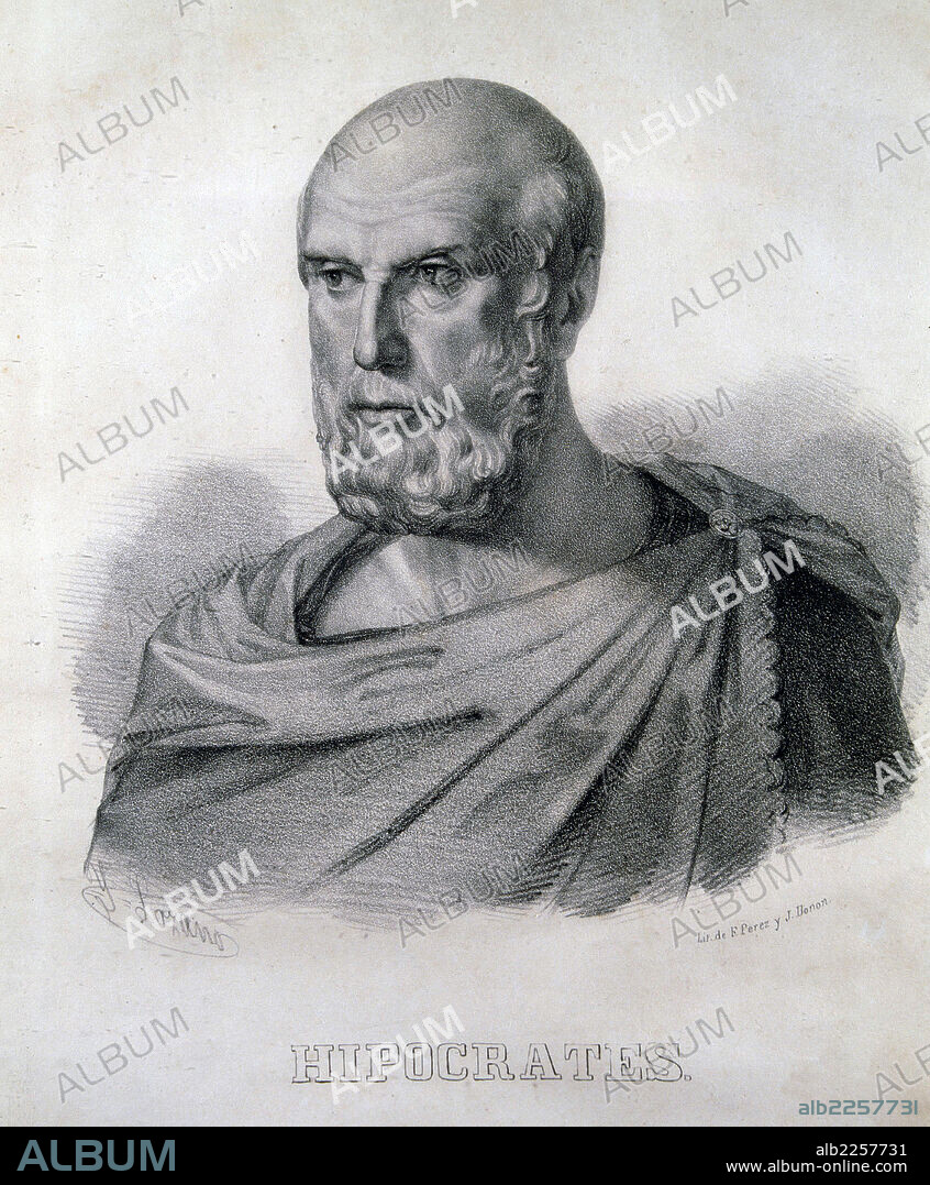HIPOCRATES. MEDICO GRIEGO. 460-377 AC. LITOGRAFIA DE N.DONON CON DIBUJO DE LOZANO.
