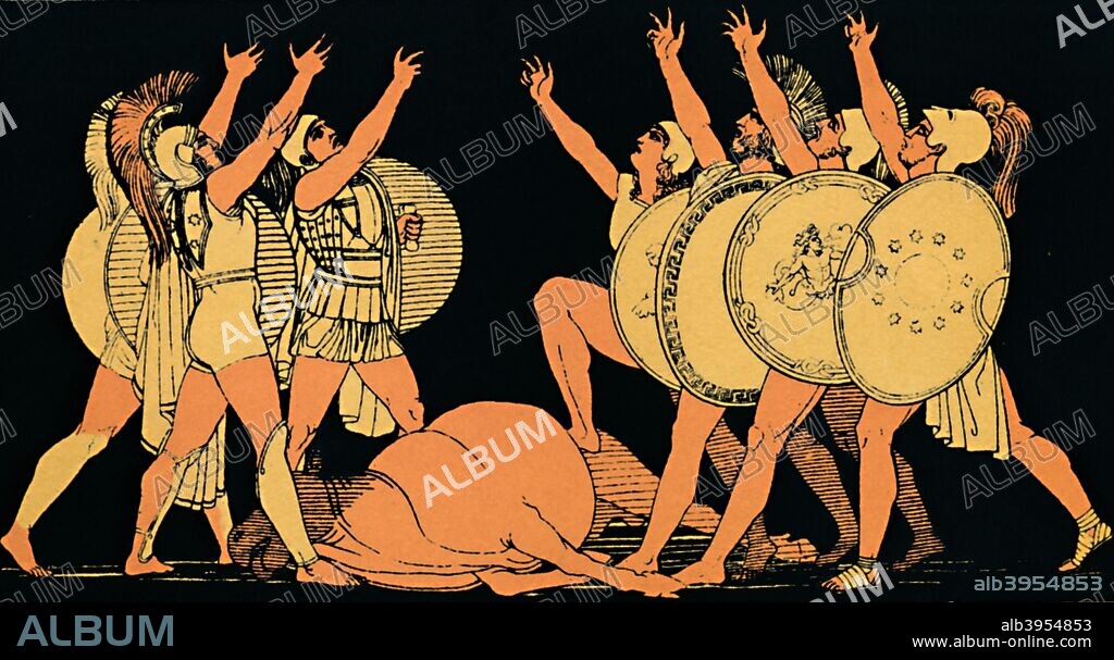 ''The Oath of the Seven Chiefs', 1880. From Stories from the Greek Tragedies by the Rev. Alfred J. Church, M.A. [Seeley, Jackson, & Halliday, London, 1880].