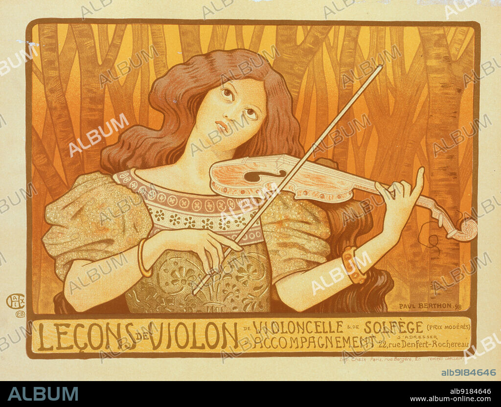 PAUL BERTHON. Affiche pour "Leçons de Violon"., c1899. [Publisher: Imprimerie Chaix; Place: Paris].