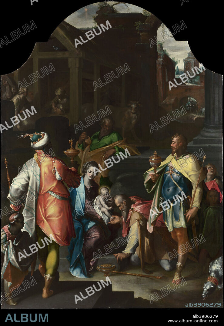 BARTHOLOMEUS SPRANGER. The Adoration of the Kings. Painting. Oil on canvas. Height: 199.8 cm (78.6 in); Width: 143.7 cm (56.5 in).