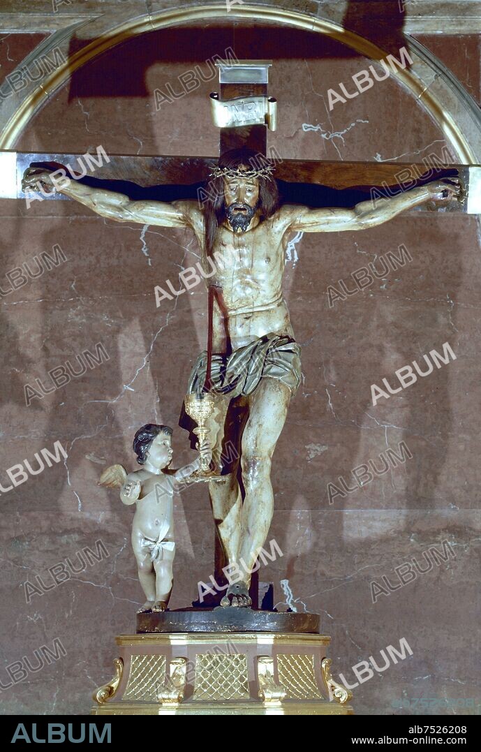 NICOLAS BUSSI-ESCULTOR MITAD SIGLO XVII. CRISTO DE LA SANGRE- 1693-MADERA POLICROMADA -ESCULTURA BARROCA.