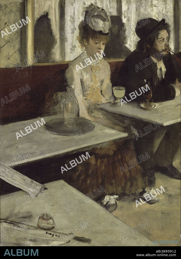 EDGAR DEGAS. Dans un café, dit aussi l'Absinthe In a Café. Date/Period: 1873. Painting. Oil on canvas. Height: 920 mm (36.22 in); Width: 680 mm (26.77 in).