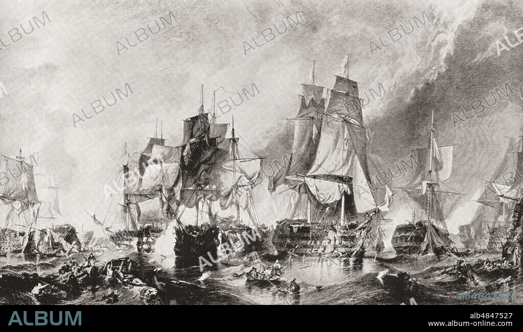 The Battle of Trafalgar,21 October 1805, Cape Trafalgar, Spain.  From The Book of Ships, published c.1920.