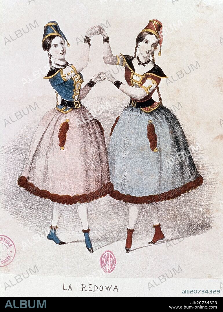 LA REDOVA - BAILE POPULAR ESLAVO - GRABADO SIGLO XIX.