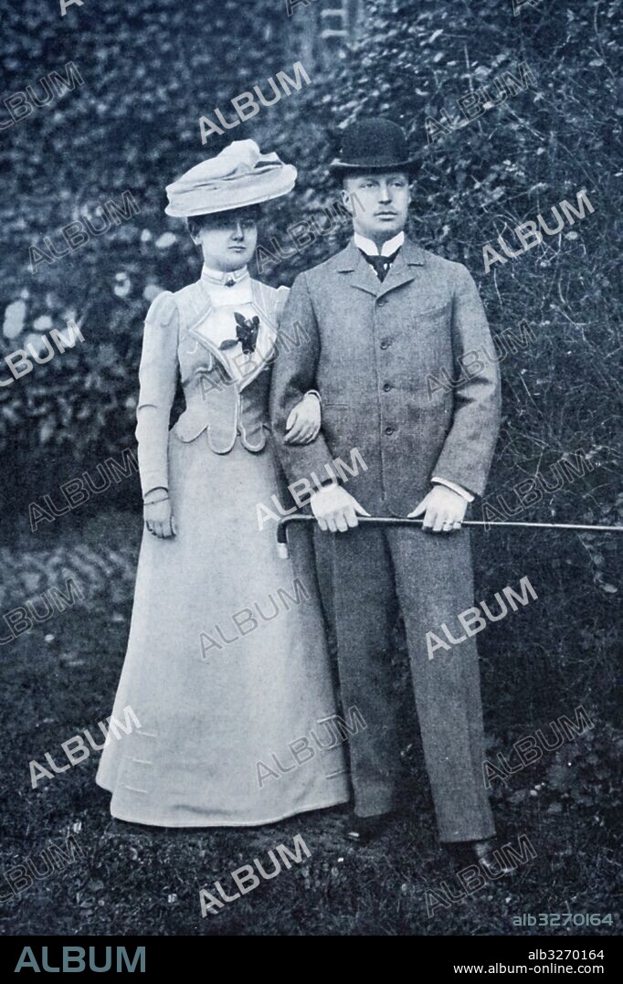 Wilhelmina of the Netherlands (1880-1962) with Prince Henry, Duke of Mecklenburg-Schwerin (1876-1934) on their wedding day. Dated 20th Century.