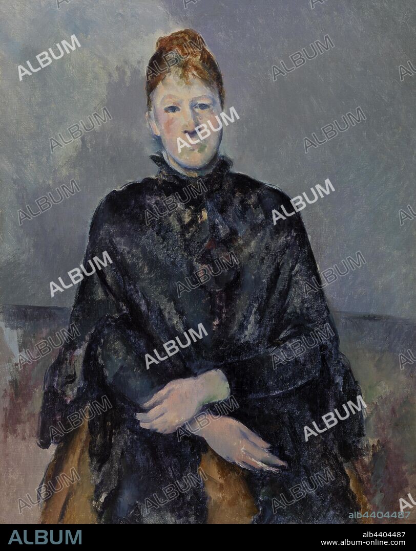Paul Cézanne: Madame Cézanne (Portrait de Madame Cézanne), Paul Cézanne, 1888–1890, Oil on canvas, Hortense Fiquet posed frequently, and patiently, for her husband Paul Cézanne. The two met in Paris in 1869, when Fiquet was working as an artist's model; their son, Paul, was born in 1872. Cézanne kept the relationship—and child—a secret from his disapproving father for fourteen years., Overall: 36 1/2 x 28 3/4 in. (92.7 x 73 cm).