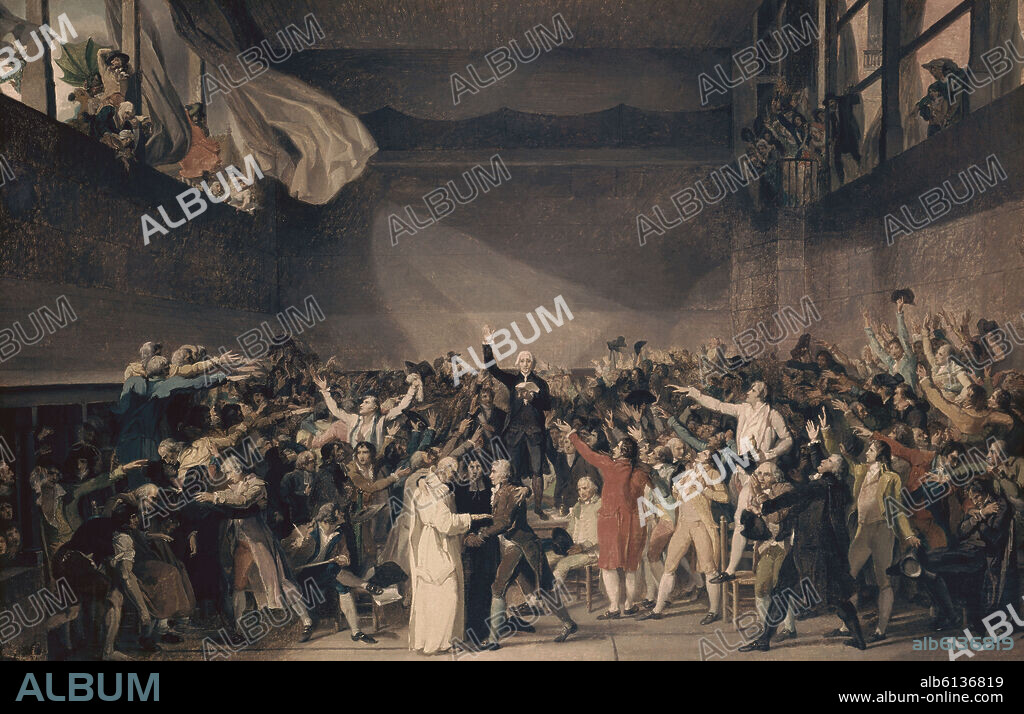JACQUES-LOUIS DAVID (1748-1825). JURAMENTO DEL JUEGO PELOTA - 1789 - REUNION DE LA ASAMBLEA CONSTITUYENTE - NEOCLASICISMO FRANCES.