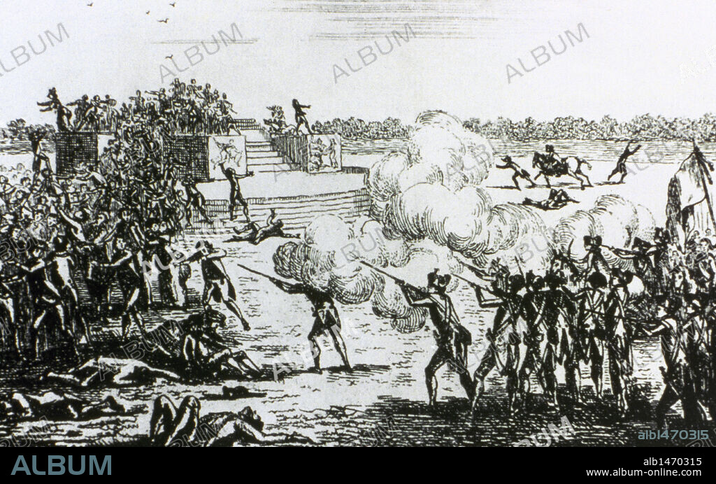French Revolution (1789-1799). Champ de Mars Massacre (July 17, 1791). Anonymous etching of the time.