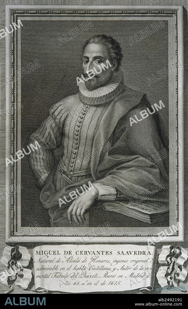 GREGORIO FERRO (after). Miguel de Cervantes (1547-1616). Spanish writer. Portrait.
