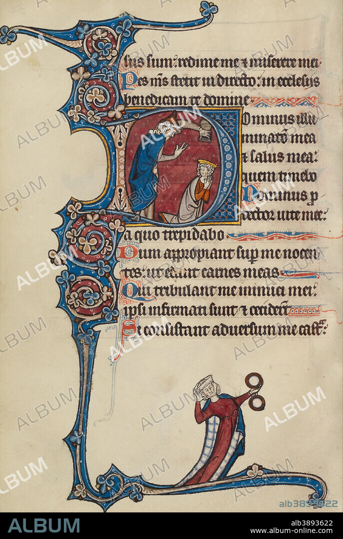 BUTE MASTER. Initial D: The Anointing of David. Date/Period: Ca. 1270 - 1280. Folio. Tempera colors, gold, and iron gall ink on parchment. Height: 170 mm (6.69 in); Width: 119 mm (4.68 in).