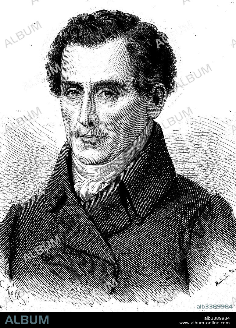 Luigi Cherubini, 8 or 14 September 1760 - 15 March 1842, was an Italian composer who spent most of his working life in France, Woodcut from 1892.