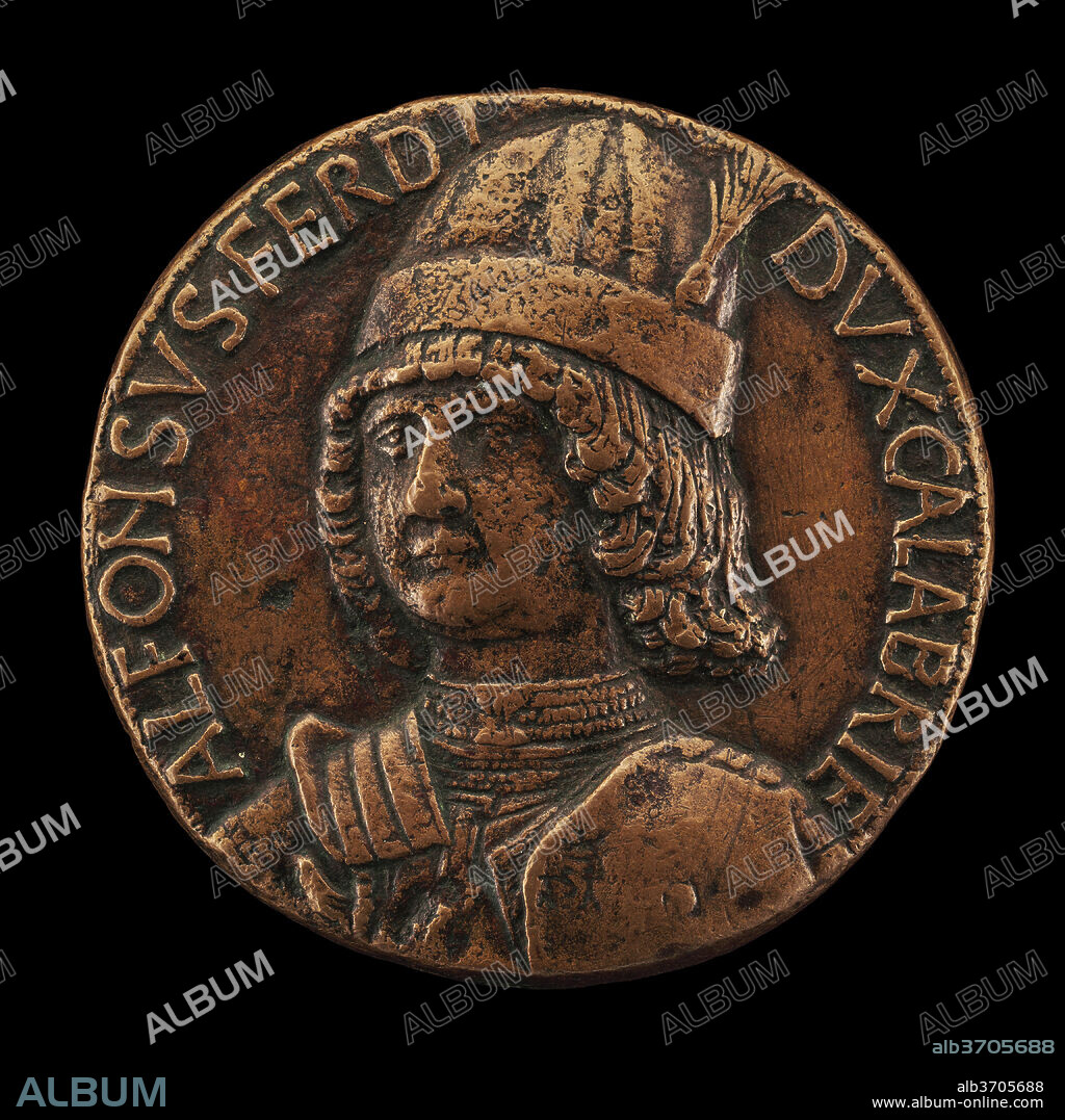 ANDREA GUACIALOTI. Alfonso II of Aragon, 1448-1495, Duke of Calabria 1458, afterwards King of Naples 1494-1495 [obverse]. Dated: 1481. Dimensions: overall (diameter): 6.1 cm (2 3/8 in.)  gross weight: 108.41 gr (0.239 lb.)  axis: 12:00. Medium: bronze.