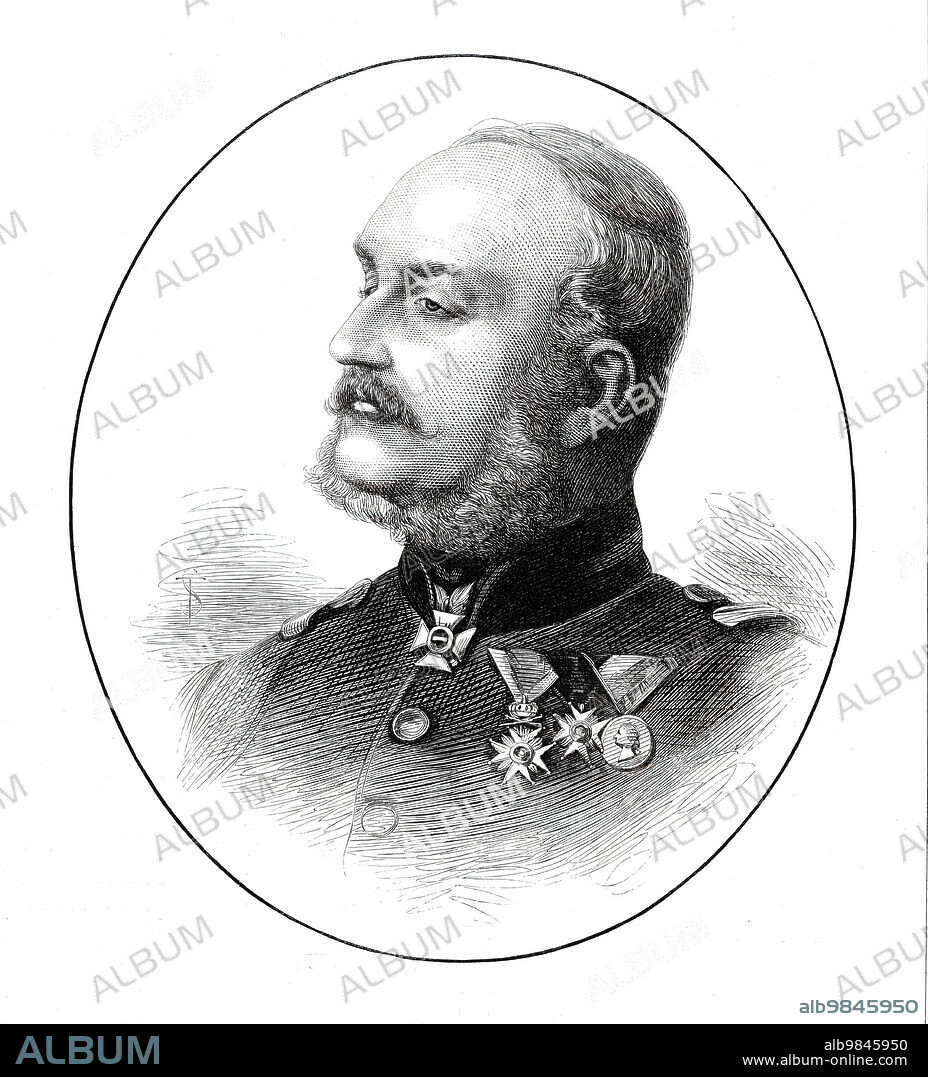 King George V. of Hanover, 1876. Engraving from a photograph by Tagerspacher, of Gmunden. 'Although born at Berlin, we cannot regard King George as anything but an Englishman. Closely allied by family and the kingdom he has lost, a Prince of the United Kingdom and first cousin to the Queen, an English Duke and an Irish Earl, and now a General in the British Army, the ruler of a kingdom which gave us Kings, and whose soldiers fought our Continental battles, the link of connection between the King of Hanover and England is very close indeed...There is scarcely a family of note which has not paid homage to the dethroned Monarch, as the visitors' registers and audience-lists at his Majesty's hotel will attest; and the people everywhere cheer him as one of our own Royal family...His Majesty is blind, but is a man of high mental culture, and a great lover of music'. From "Illustrated London News", 1876.
