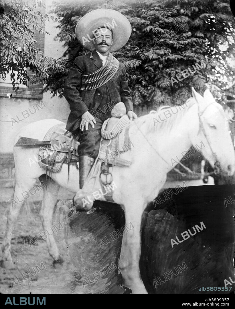 JosÃ© Doroteo Arango ArÃ¡mbula (June 5, 1878 - July 20, 1923) was one of the most prominent Mexican Revolutionary generals. As commander of the DivisiÃ³n del Norte (Division of the North), he was the veritable caudillo of the northern Mexican state of Chihuahua, which, given its size, mineral wealth, and proximity to the United States of America, provided him with extensive resources. After his famous raid on Columbus, New Mexico, in 1916, U.S. Army General John J. Pershing tried unsuccessfully to capture Villa in a 9 month pursuit that ended when the United States entered into WWI and Pershing was called back. Villa retired in 1920 and was given a large estate, which he turned into a colony for his former soldiers. In 1923, he became involved once again in Mexican politics and as a result was assassinated at the age of 45. Today his memory is honored by Mexicans and numerous streets and neighborhoods in Mexico are named in his honor. No photographer credited, circa 1908-19.