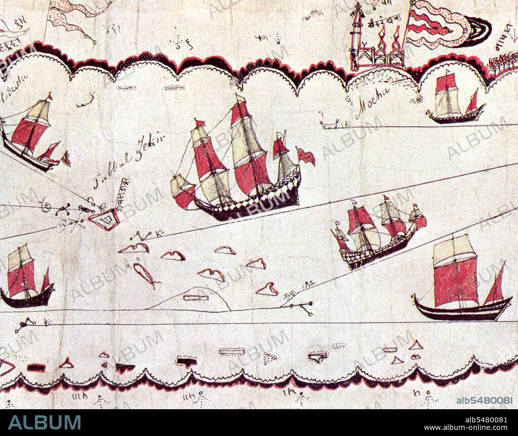 In 1604-06, Middleton commanded the second expedition of the [British] East India Company to the Spice Islands, or the Moluccas, in the East Indies [Indonesia] to try to lever some influence with the locals as the Dutch East India Company had established a virtual monopoly on the lucrative trade in nutmeg, mace, cloves and pepper. After a successful voyage, Middleton was knighted on his return to England. In 1610, he set off on another voyage for 'The Company', this time with instructions to call at the Red Sea ports and at Surat in western India. At the port of Al-Mukha, or Mocha, in present-day Yemen, his ships and men were seized by the Turkish governor of the region. Middleton and several sailors were imprisoned for six months until they escaped. They managed to rejoin their ships and sailed to India and ultimately, the East Indies where, exhausted, Middleton died in 1613.