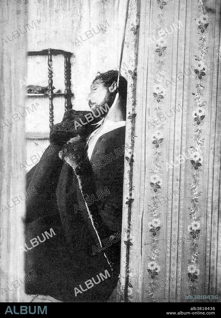 Father Georgiy Apollonovich Gapon (February 17, 1870 - April 10, 1906) was a Russian Orthodox priest and a popular working class leader before the Russian Revolution of 1905. Gapon organized the Assembly of Russian Factory and Mill Workers of St. Petersburg. The Assembly's objectives were to defend workers' rights and to elevate their moral and religious status. Only persons of Russian Orthodox denomination were eligible to join its ranks. From the end of 1904, Gapon started to cooperate with radicals who championed the abolition of the Tsar's autocracy. On January 22 ,1905, the day after a general strike burst out in St. Petersburg, Gapon organized a workers' procession to present a petition to the Tsar, which ended tragically in the Bloody Sunday Massacre. Gapon's life was saved by Pinchas Rutenberg, who took him away from the gunfire. Following Bloody Sunday, Gapon called upon the workers to take action against the regime, but soon after escaped abroad. After the October Manifesto, before the end of 1905, Gapon returned to Russia. On March 26, 1906 Gapon arrived to meet Rutenberg in a rented cottage outside St. Petersburg, and after a month he was found there hanged. No photographer credited, dated 1906.