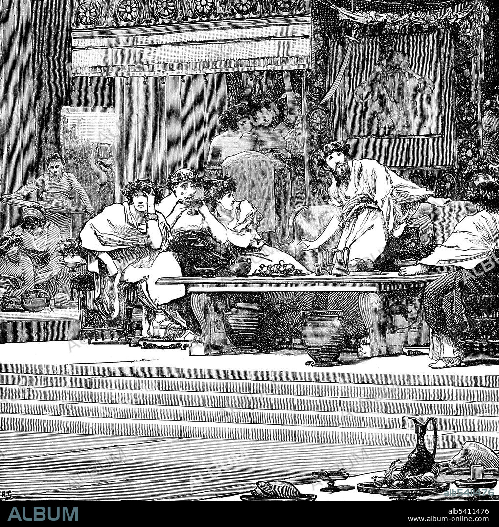 Damocles is a figure featured in a single moral anecdote commonly referred to as the Sword of Damocles, an allusion to the imminent and ever-present peril faced by those in positions of power. Damocles was an obsequious courtier in the court of Dionysius II of Syracuse, a 4th century BC tyrant of Syracuse, Sicily. The sword of Damocles is used to denote the sense of foreboding engendered by a precarious situation, especially one in which the onset of tragedy is restrained only by a delicate trigger or chance. Cyclopedia of Universal History by John Clark Ridpath, 1890 (cropped and cleaned).