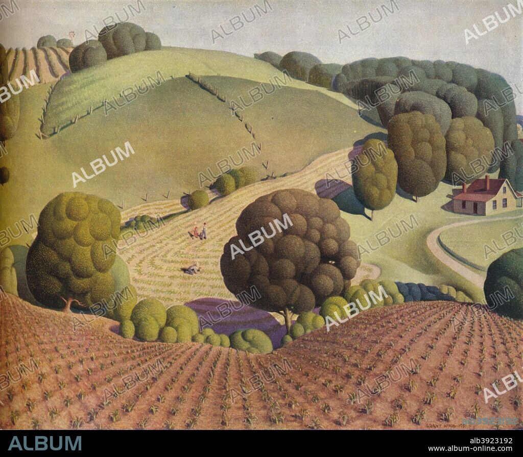 GRANT WOOD. Young Corn, 1931. After an original by Grant DeVolson Wood (1891-1942). From The Studio Volume 115 [The Studio Limited & The Studio Publications Inc., London & New York, 1938].