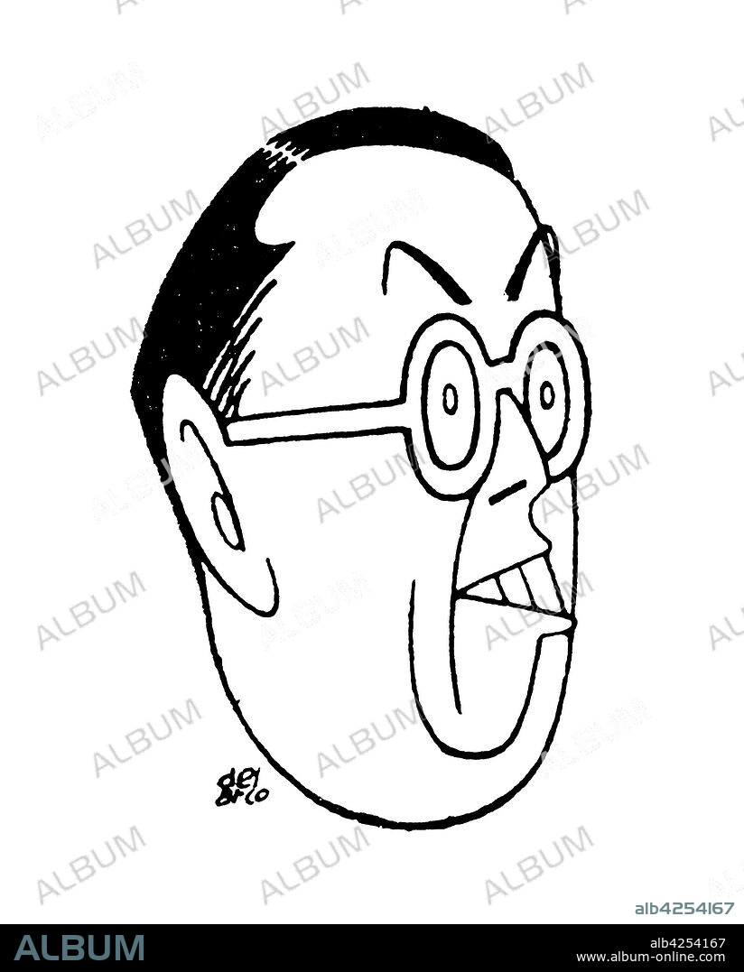 MANUEL DEL ARCO ALVAREZ. Miguel Pantaleoni Giusti, comerciante de tejidos internacional de origen italiano. Caricatura.