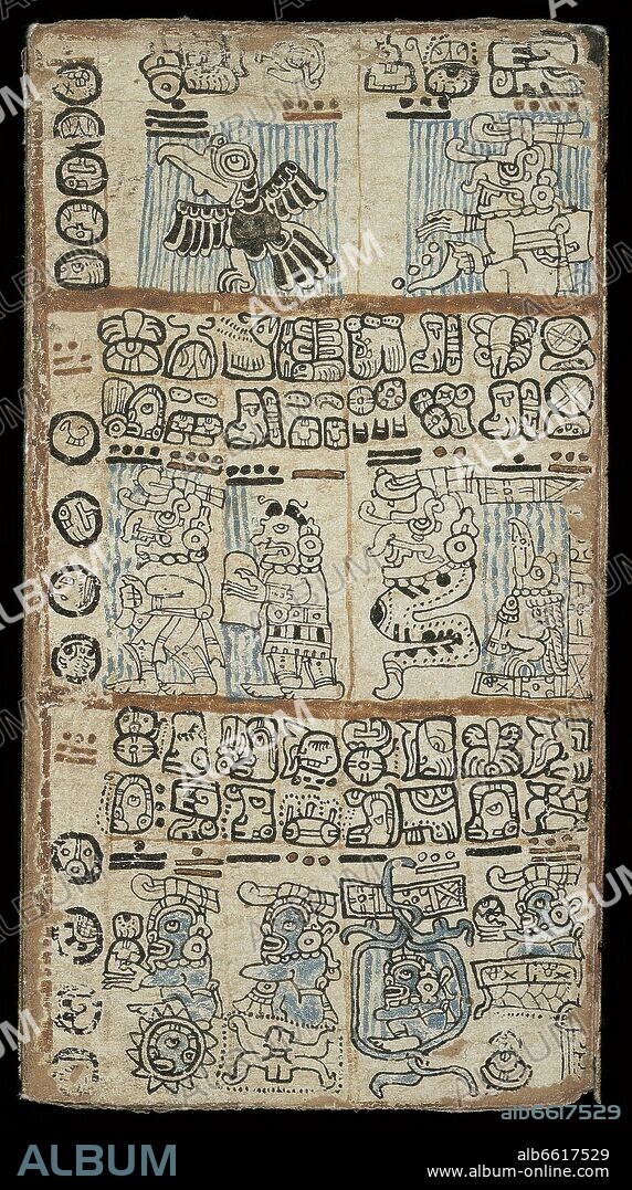 PAGINA DEL CODICE TRO-CORTESIANO O DE MADRID - CODICE MAYA HECHO ENTRE EL SIGLO XIII Y XV.