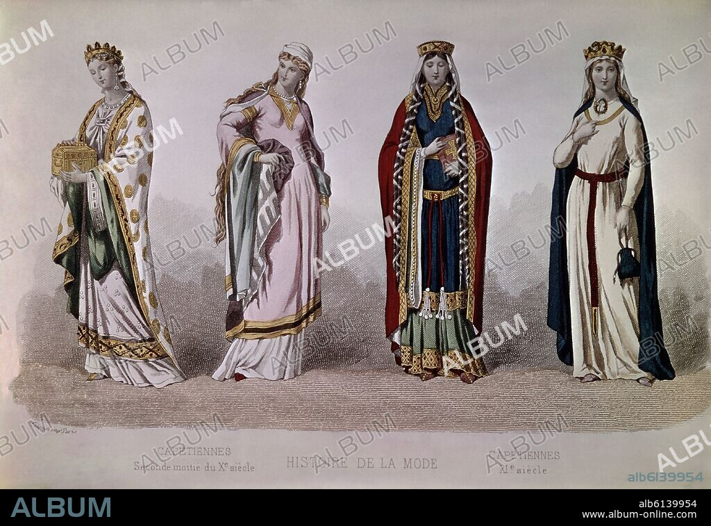 HISTORIA DE LA MODA-GRAB DE MODA FEMENINA- S X/XI-EPOCA ALTO MEDIEVAL.