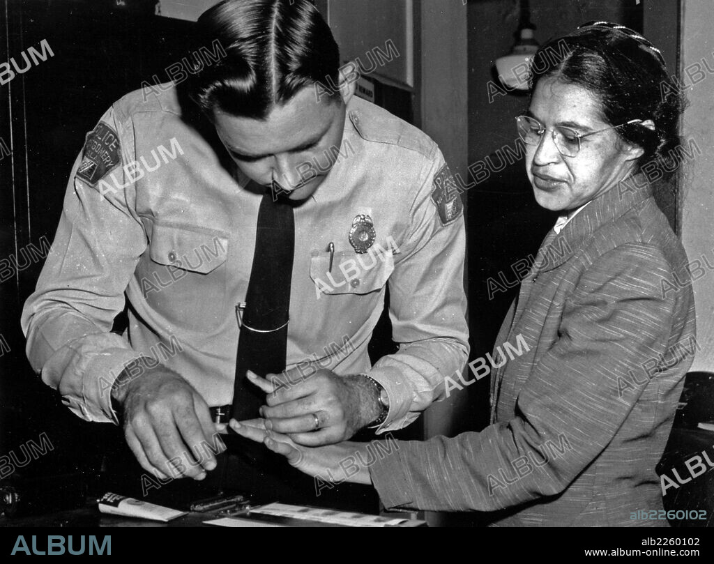 Rosa Parks is fingerprinted by police.