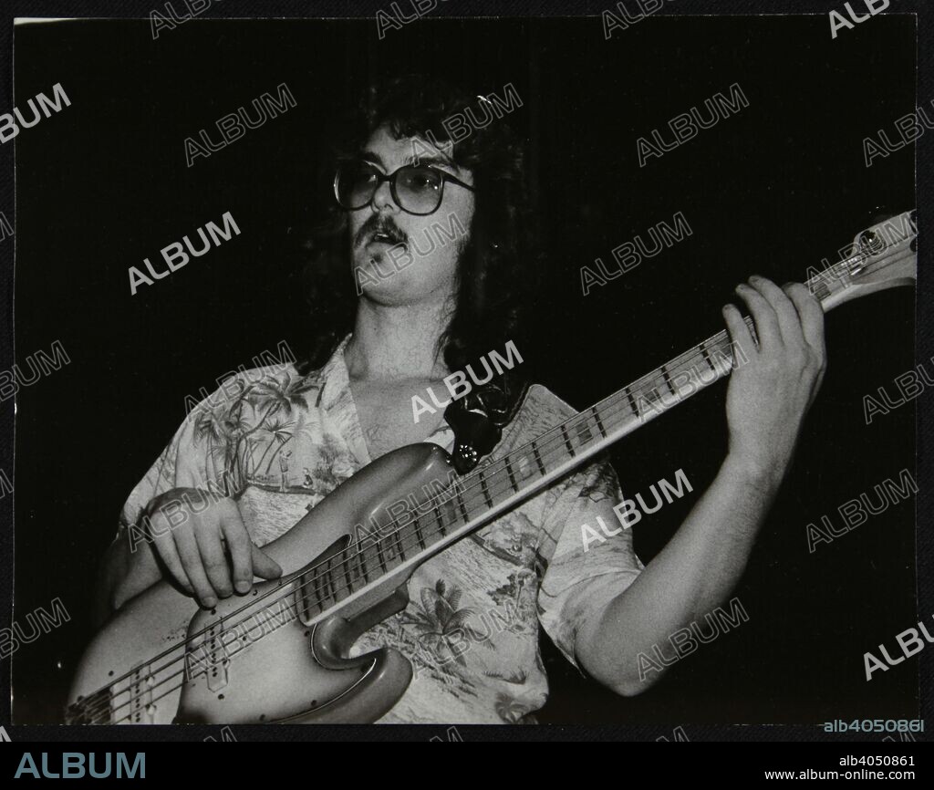Dave Carpenter, bass guitarist with Buddy Rich's band, playing at the Royal Festival Hall, London, 1985.