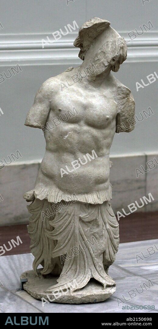 Triton Artery, (The son of Poseidon) depicted in a sculpture from the north side of the great altar at Pergamum.  (Photo by: Universal History Archive/UIG via Getty Images).