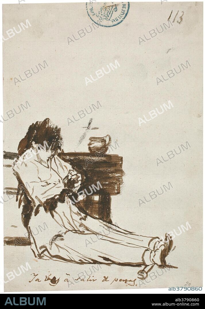 Francisco de Goya y Lucientes / 'Ya bas á salir de penas. Álbum C, 113'. 1810 - 1811. Aguada, Pincel, Pluma, Tinta de hollín, Tinta parda, Tinta ferrogálica sobre papel verjurado, 205 x 143 mm.