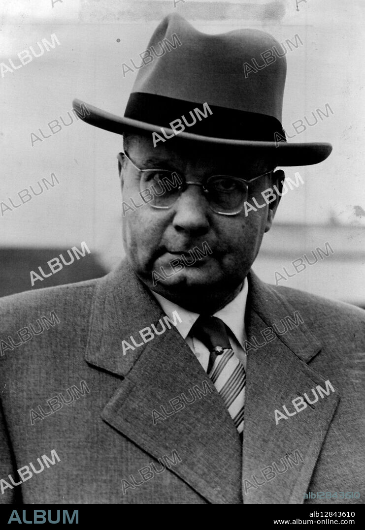 West German Politicians: Franz Blucher -- Vice-Chancellor of the western German Federal Republic; his offer to resign from Dr. Adenauer's Government has caused much controversy in Western Germany. Blucher is one of the head of the Free Democrat Party. March 22, 1955. (Photo by Max Ehlert, Camera Press).