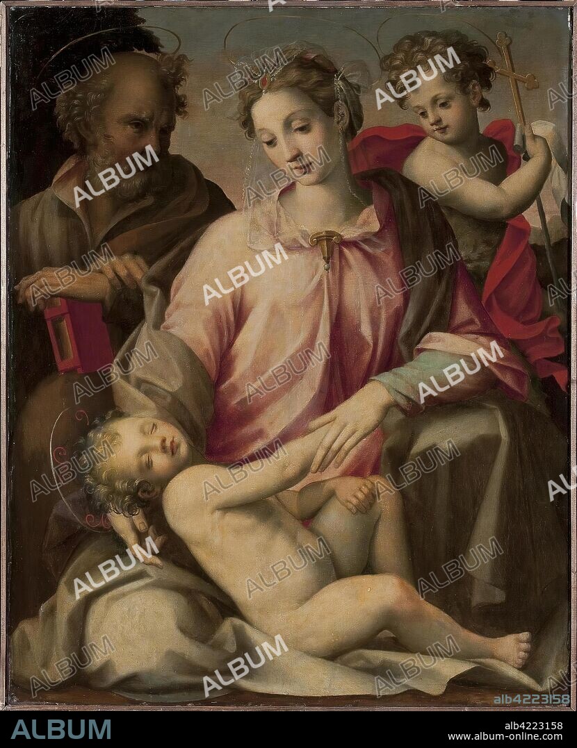 MICHELE DI RIDOLFO DEL GHIRLANDAIO (TOSINI). 'Holy Family with St John the Baptist (copy)'. Italy, 16th century. Dimensions: 84x67 cm.