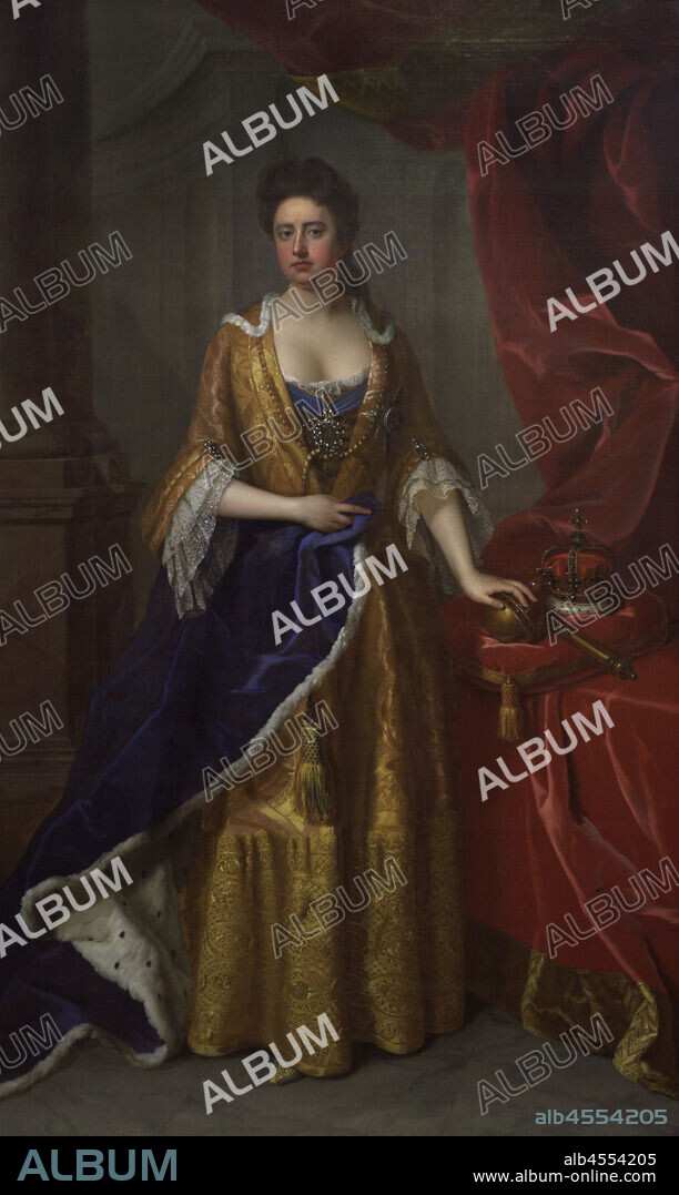 MICHAEL DAHL (1659-1743). SWEDISH PAINTER.. Reina Ana (1665-1714). Reina de Gran Bretaña e Irlanda (1702-1714). Fue la primera monarca de Gran Bretaña y la última de los Estuardo. Retrato realizado por Michael Dahl (1659-1743). Oleo sobre lienzo (236,8 x 144,8 cm), h. 1702. National Portrait Gallery. Londres. Inglaterra.