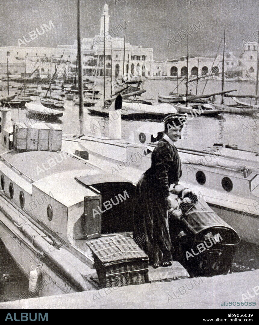 Camille du Gast on her motorboat, the Camille. Camille du Gast (1868 - 1942), pioneering French female motoring celebrity of the Belle Epoque. accomplished sportswoman--a balloonist, parachute jumper, fencer, tobogganist, skier, rifle and pistol shot, horse trainer--as well as a concert pianist and singer. In 1905 she competed in the trans-Mediterranean race from Algiers to Toulon. A violent storm during the second stage from Port Mahon, Menorca, to Toulon, put all seven boats out of action and sank six of them including the Camille. Two months later du Gast was eventually declared the winner, having come closest to finishing before sinking.
