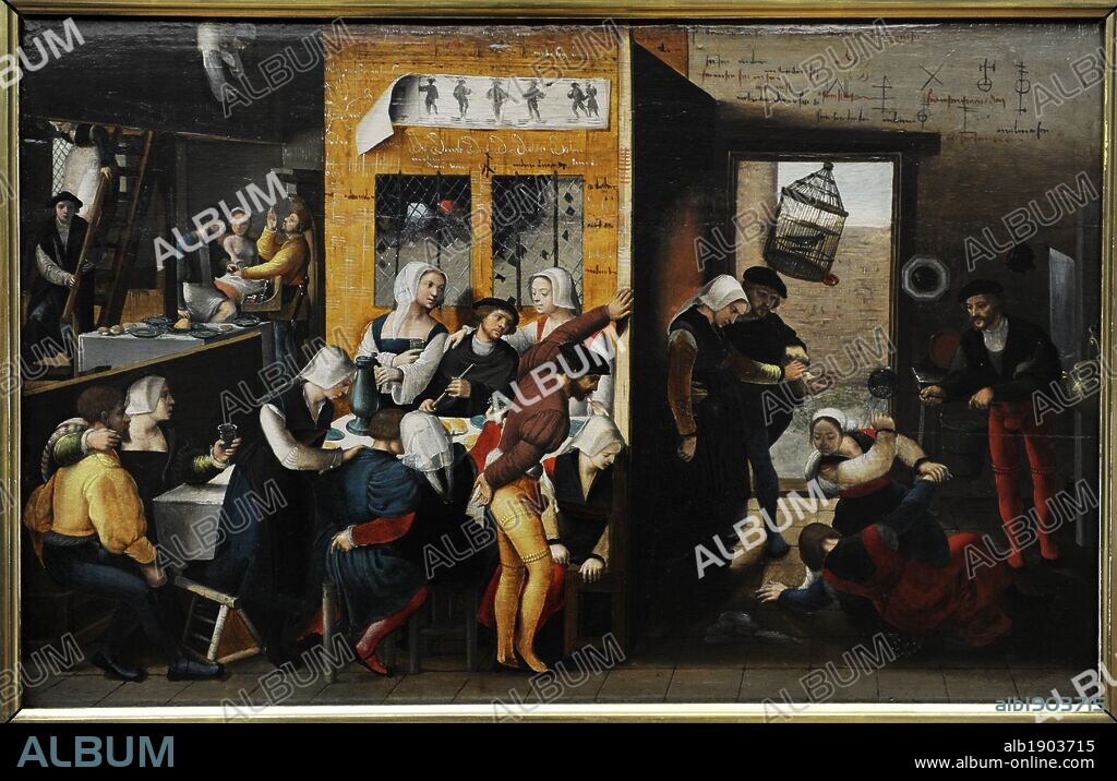 ARTE RENACIMIENTO. FLANDES. MONOGRAMMIST BRUNSWICK. Pintor anónimo holandés, activo en el S. XVI. Pintó escenas religiosas, y varias escenas de alegría secular, incluyendo escenas de burdel y la taberna. "DISPUTA EN EL BURDEL". 1535-1540.