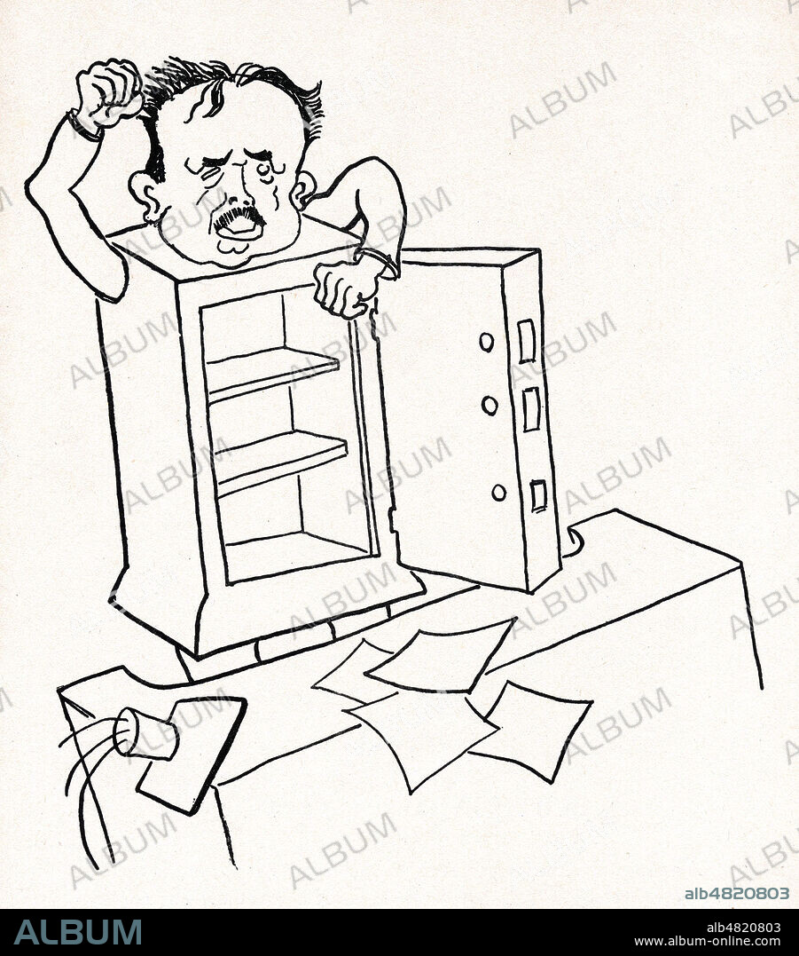 JEAN SENNEP. Vincent AURIOL (1884-1966) depute specialise dans les finances socialistes : un homme qui a du coffre. Caricature de 1926 par SENNEP (1894-1982) pour Cartel et Cie. ADAGP. Credit : Collection KHARBINE-TAPABOR.