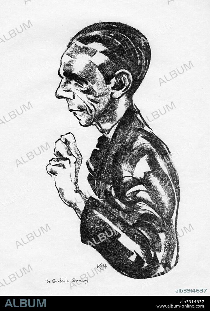 Dr Joseph Goebbels, German Nazi politician, 1935. Goebbels was a delegate to the 16th Assembly of the League of Nations in 1935. One of Hitler's closest associates, he was Propaganda Minister from 1933. Goebbels committed suicide shortly after Hitler in the Fuhrerbunker as Berlin fell to the Russians in May 1945. A print from a supplement to The New Statesman and Nation, 21st December 1935.