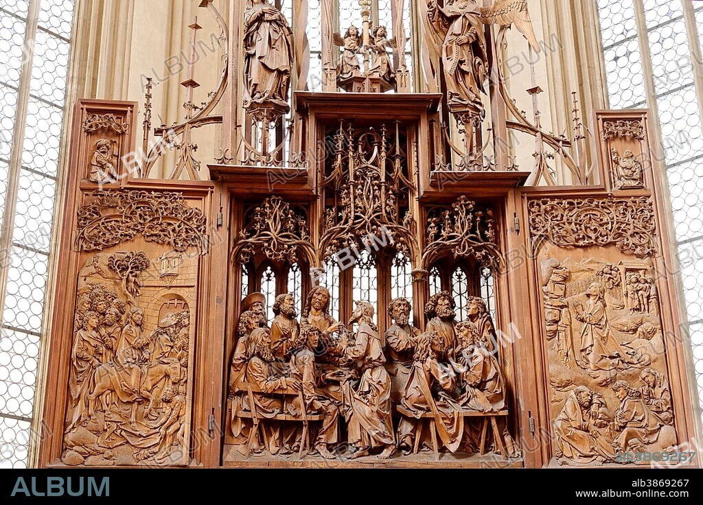 Holy Blood Altar by Tilman Riemenschneider, St. Jacob's Church, Rothenburg ob der Tauber, Middle Franconia, Franconia, Bavaria, Germany, Europe.
