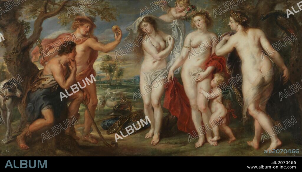 PETER PAUL RUBENS. Pedro Pablo Rubens / 'El juicio de Paris', Hacia 1638, Escuela Flamenca, Óleo sobre Lienzo, 199 cm x 381 cm, P01669.