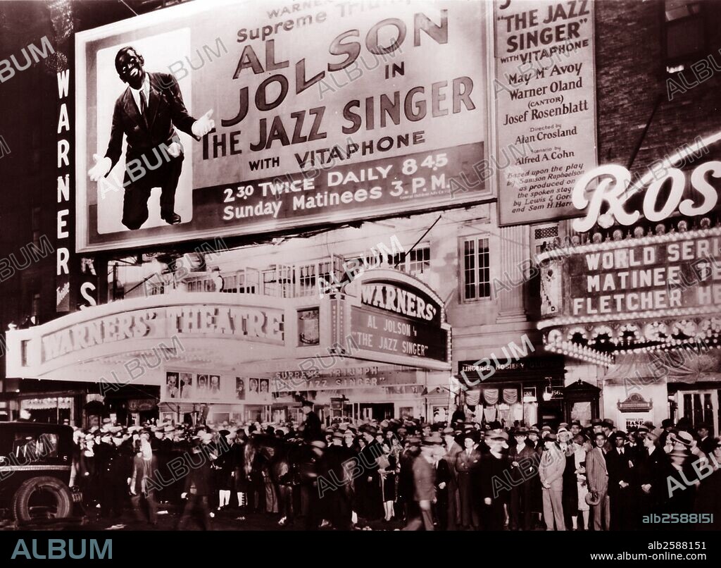 Premiere of The Jazz Singer. The Jazz Singer is a 1927 American musical film. The first feature-length motion picture with synchronized dialogue sequences, its release heralded the commercial ascendance of the "talkies" and the decline of the silent film era. Directed by Alan Crosland, the movie stars Al Jolson, who performs six songs. The film is based on The Day of Atonement, a play by Samson Raphaelson. .