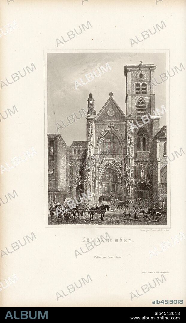 St. Mery Church, Church of Saint-Merri in Paris, after p. 280, p. 338, Rouargue Frères (del. & sculp.), Dulaure: Histoire de Paris et de ses monuments. Nouvelle édition refondue et complétée jusqu'à nos jours par L. Batissier. Paris. Furne et Cie., 1854.