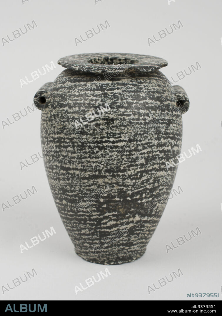 Jar, Egyptian, Dynasty 1, 29602770 BC, Gerzean period (Naqada II), c.35003200 BC, or Early Dynastic period (Egyptian), c.30002686 BC, 35002890 BC, Gneiss, Egypt, Africa, Containers, stone & mineral, 3 1/2 x 4 3/4 in. (8.9 x 12.1 cm).