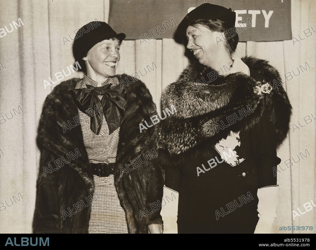 Amelia Earhart and First Lady Eleanor Roosevelt, Portrait Attending National Geographic Society Event, Underwood & Underwood, March 2, 1935.
