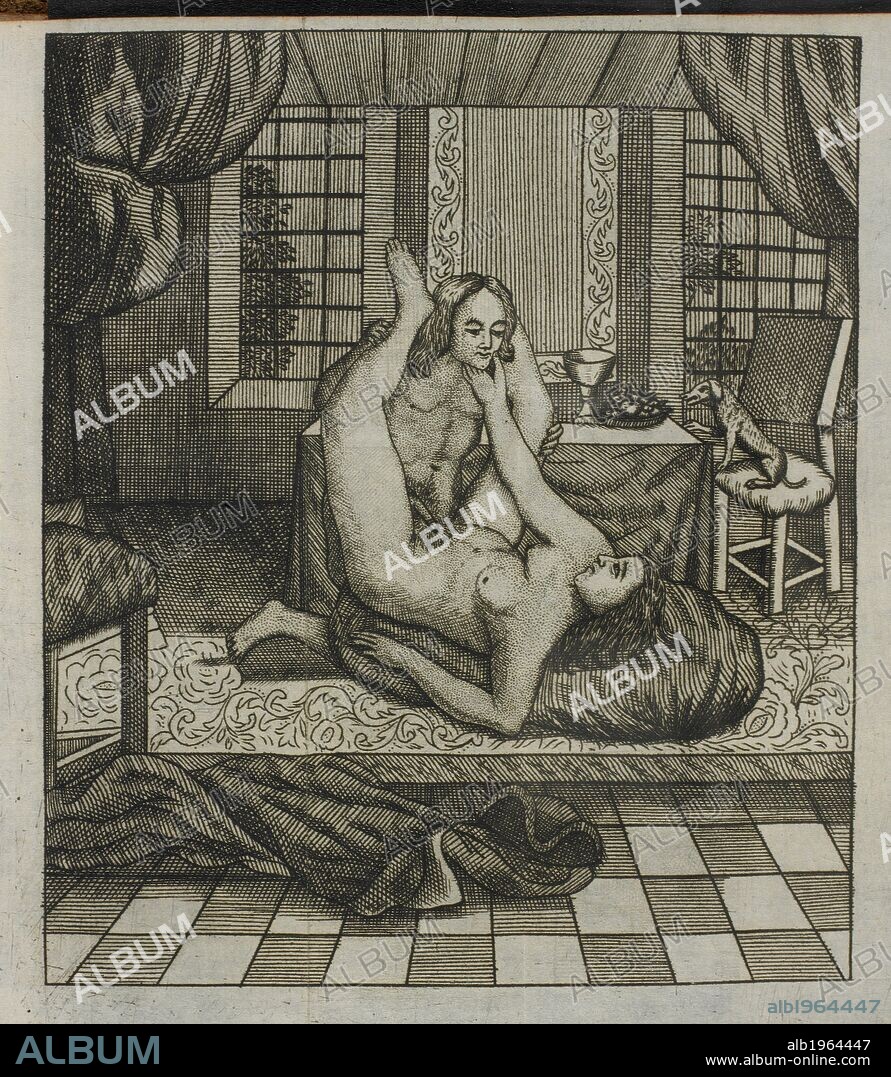 Engraving of a man and woman having sex. . Joannis Meursii ElegantiÃ¦ Latini sermonis. (AloisiÃ¦ SigeÃ¦ ... SatyrÃ¦ SotadicÃ¦ ... Pars altera.). France. Joannis Meursii ElegantiÃ¦ Latini sermonis. (AloisiÃ¦ SigeÃ¦ ... SatyrÃ¦ SotadicÃ¦ ... Pars altera.) [An edition of the work by Nicolas Chorier, ascribed by him to Aloisia Sygaea. Here wrongly attributed to Meursius.] MEURSIUS, Joannes, the Younger. [c. 1690.]. Source: PC.30.I.10 pullout 17. Language: Latin.