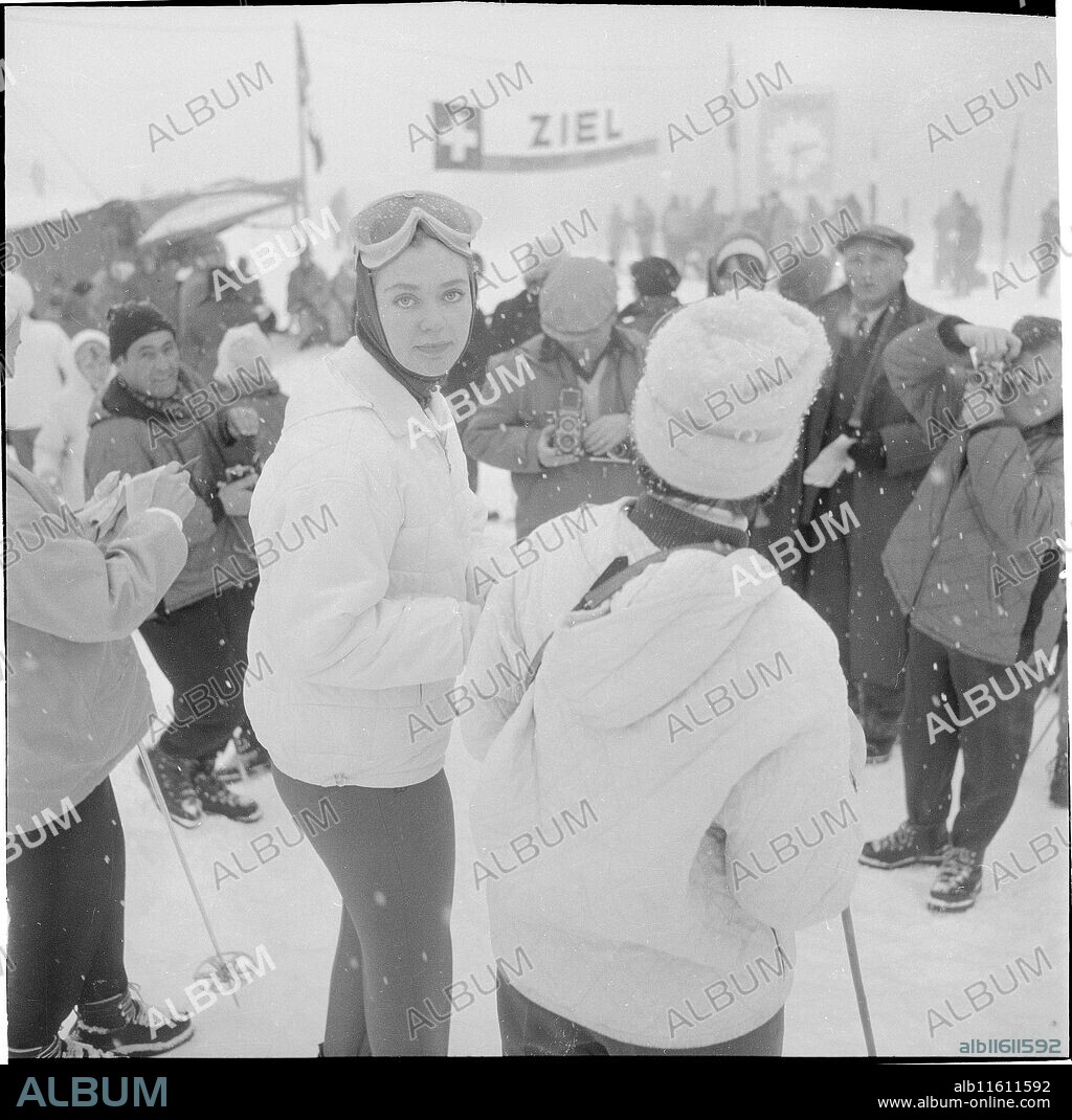 Princess Brigitta of Sweden visiting a ski race in Grindelwald, 1960.