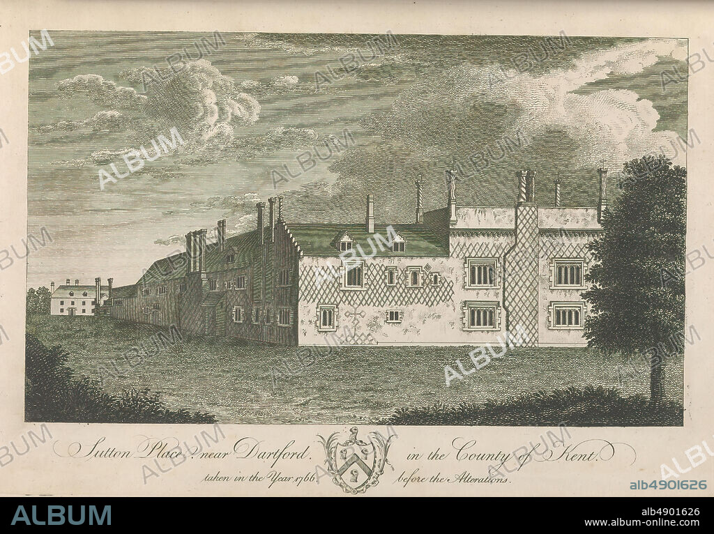 Anonymous, British, 18th century, Sutton Place, near Dartford, in the County of Kent, taken in the year 1766, before the alterations, from Edward Hasted's, The History and Topographical Survey of the County of Kent, vols. 1-3, Anonymous, British, 18th century, 177790, Etching and engraving, Book: 17 5/16 × 11 × 13/16 in. (44 × 28 × 2 cm), Sheet: 16 15/16 × 10 5/8 in. (43 × 27 cm), Plate: 10 1/16 × 14 in. (25.5 × 35.5 cm), Books.