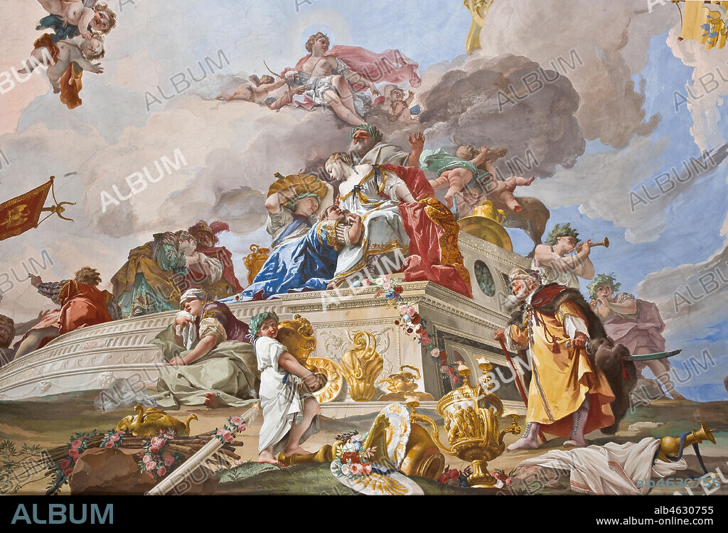 Palazzina di Caccia di Stupinigi (Villa Reale), anticamera nell'appartamento della Regina: particolare de "Il sacrificio di Ifigenia", affresco di Giovan Battista Crosato, 1733.