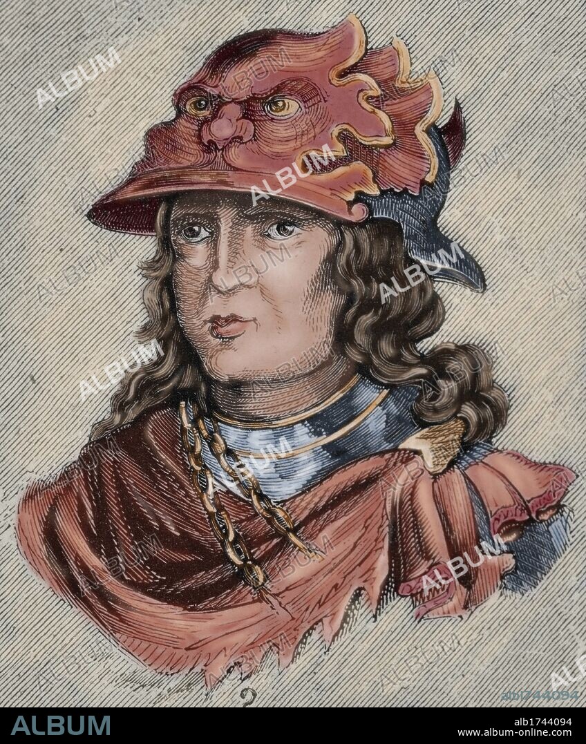 SIGERICO. Rey visigodo (416 a 417). Elegido después del asesinato de Ataulfo. Grabado coloreado.