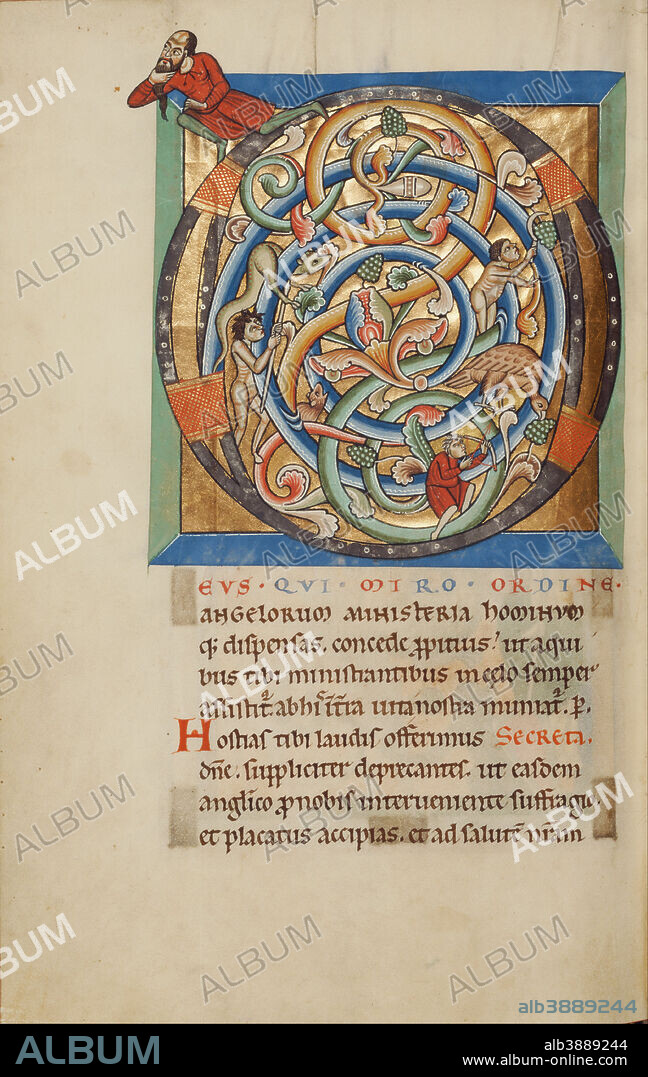 UNKNOWN. Inhabited Initial D. Date/Period: 1170/1179. Tempera colors, gold leaf, silver leaf, and ink on parchment. Width: 18.9 cm. Height: 28.2 cm.