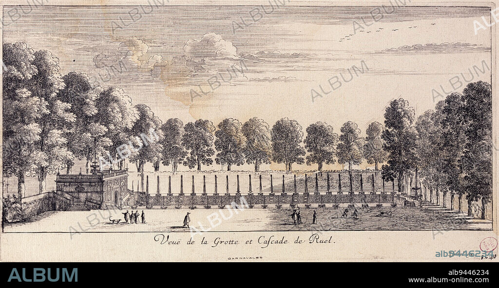 Veuë de la Grotte et Cascade de Ruel, Perelle, Gabriel, Engraver, Silvestre, Israël, Draughtsman, Between 1630 and 1677, 3rd quarter of the 17th century, Graphic arts, Printmaking, Etching, Paris, Paris, Height: 13.3 cm, Width: 25 cm.