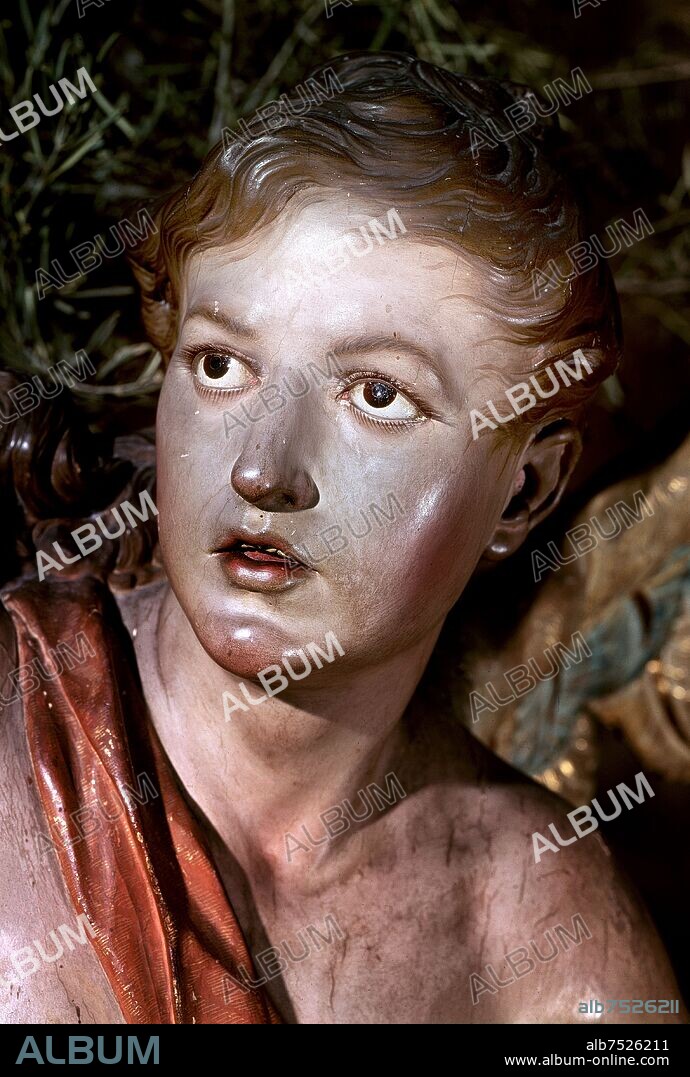 FRANCISCO SALZILLO. DETALLE DEL ANGEL - ORACION EN EL HUERTO - 1752 - MADERA POLICROMADA - BARROCO ESPAÑOL.